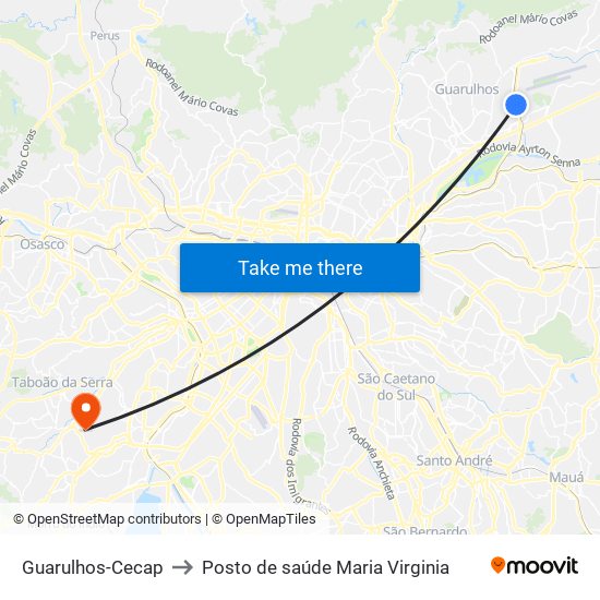 Guarulhos-Cecap to Posto de saúde Maria Virginia map