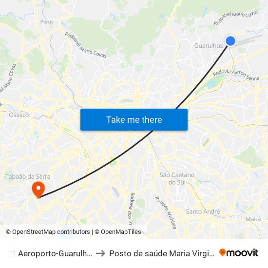 ✈️ Aeroporto-Guarulhos to Posto de saúde Maria Virginia map