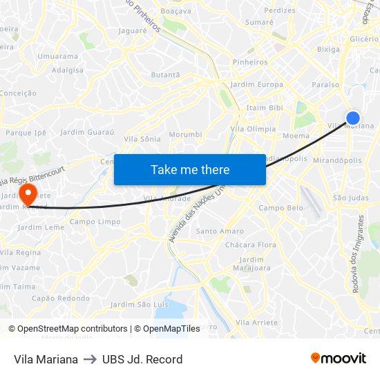 Vila Mariana to UBS Jd. Record map