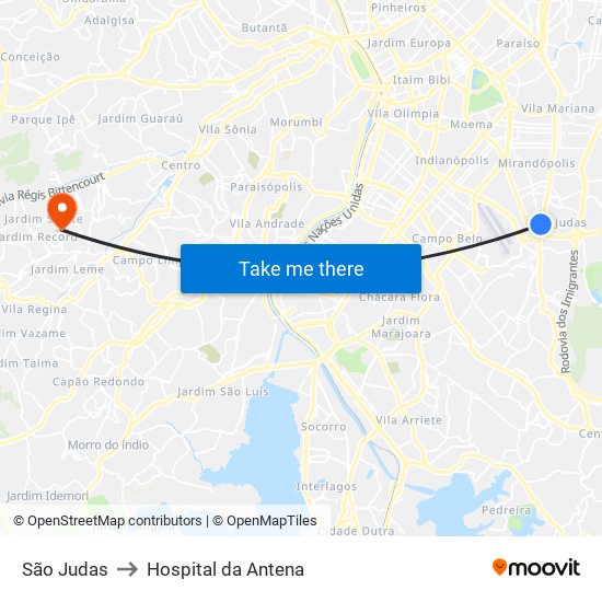 São Judas to Hospital da Antena map