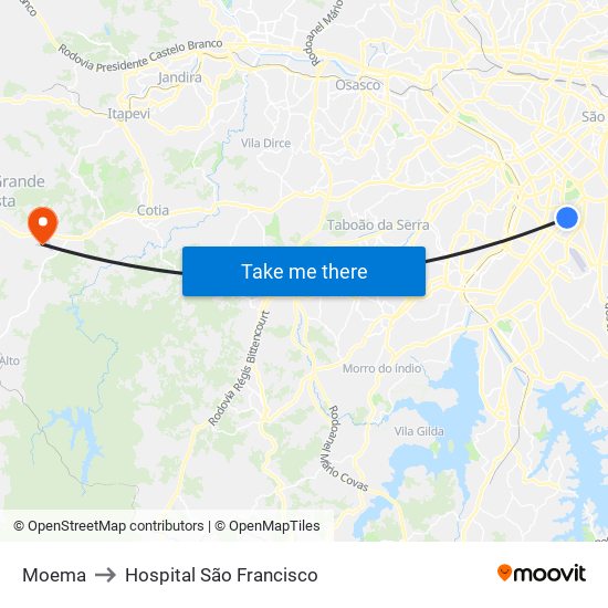 Moema to Hospital São Francisco map