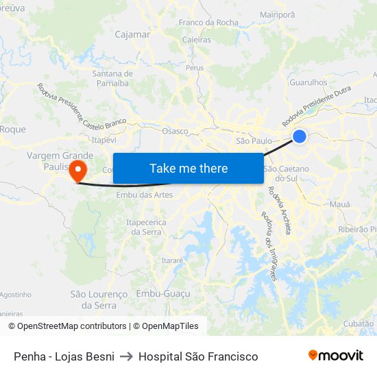 Penha - Lojas Besni to Hospital São Francisco map