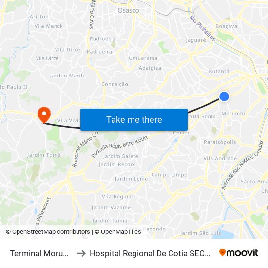 Terminal Morumbi to Hospital Regional De Cotia SECONDI map