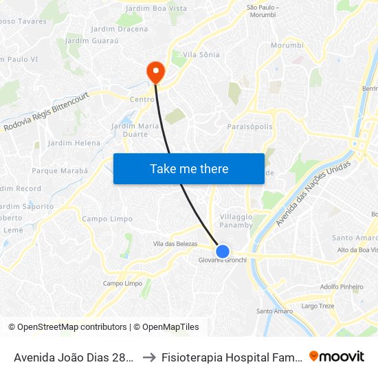 Avenida João Dias 2841 to Fisioterapia Hospital Family map