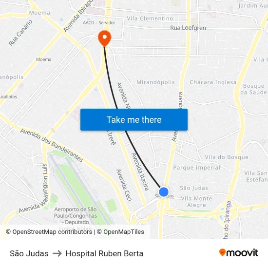 São Judas to Hospital Ruben Berta map
