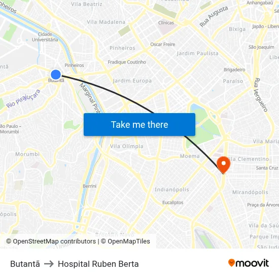 Butantã to Hospital Ruben Berta map