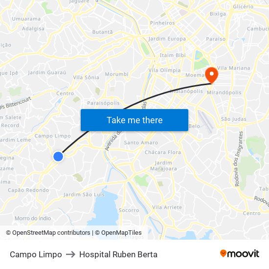 Campo Limpo to Hospital Ruben Berta map