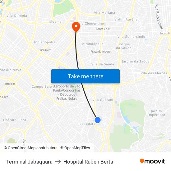 Terminal Jabaquara to Hospital Ruben Berta map