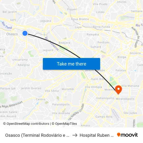 Osasco (Terminal Rodoviário e Urbano) to Hospital Ruben Berta map