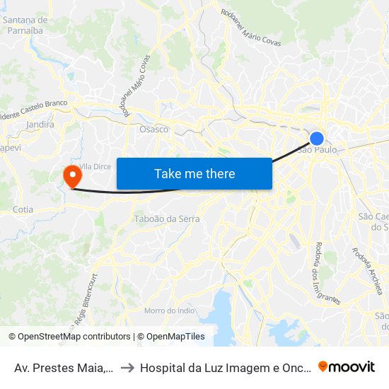 Av. Prestes Maia, 940 to Hospital da Luz Imagem e Oncologia map