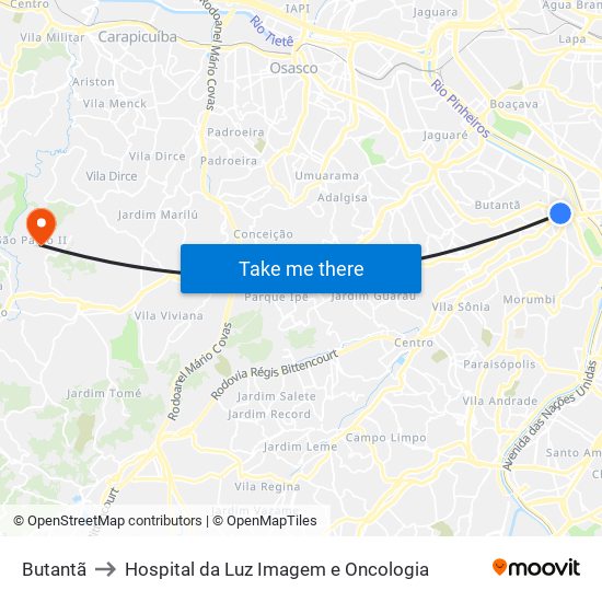 Butantã to Hospital da Luz Imagem e Oncologia map