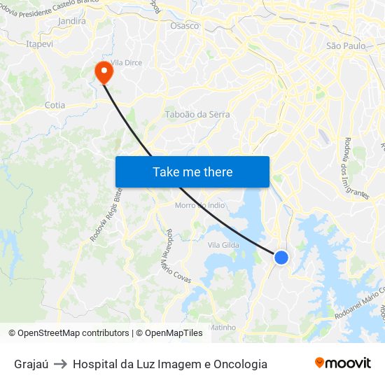 Grajaú to Hospital da Luz Imagem e Oncologia map