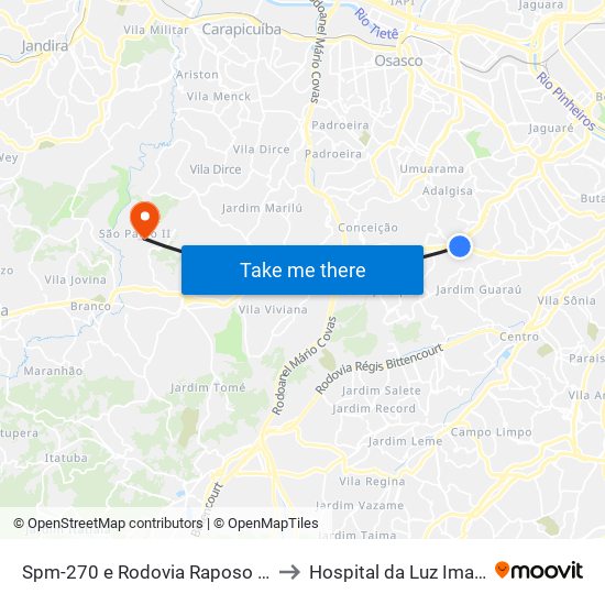 Spm-270 e Rodovia Raposo Tavares, Km 16,4 Leste to Hospital da Luz Imagem e Oncologia map