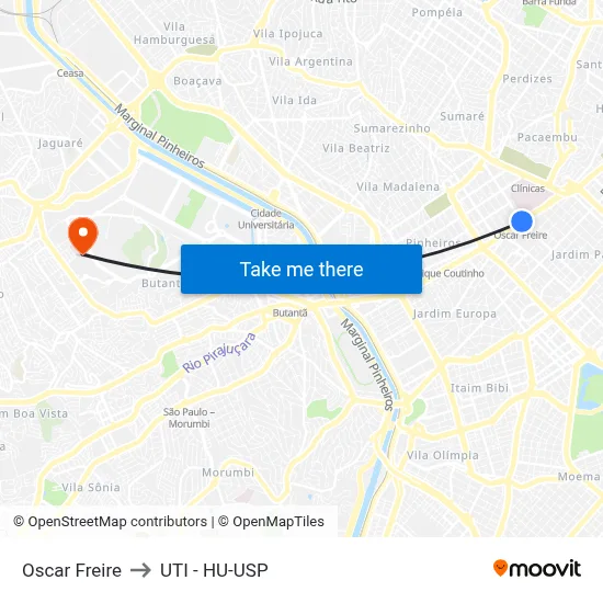 Oscar Freire to UTI - HU-USP map