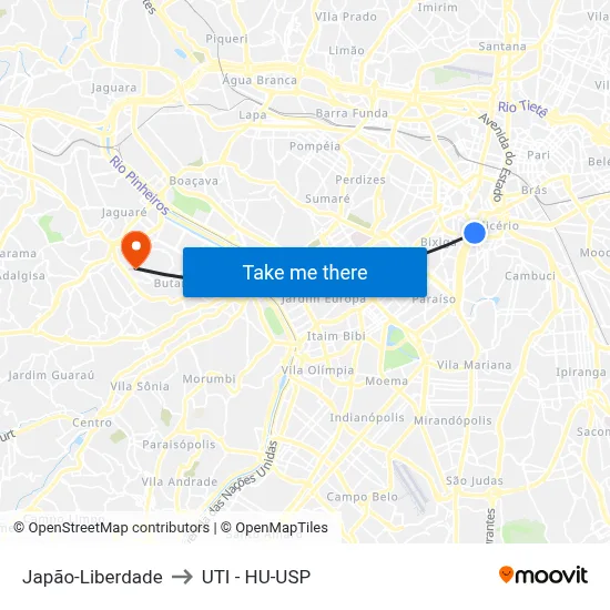 Japão-Liberdade to UTI - HU-USP map