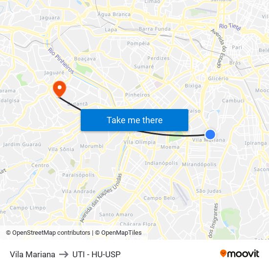 Vila Mariana to UTI - HU-USP map