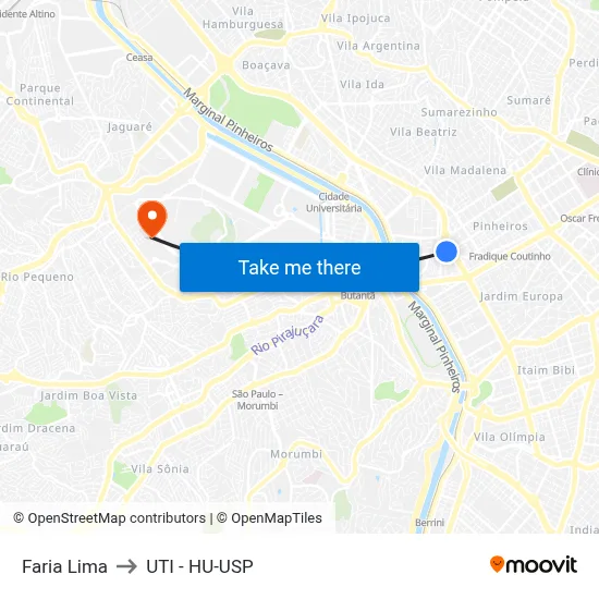 Faria Lima to UTI - HU-USP map
