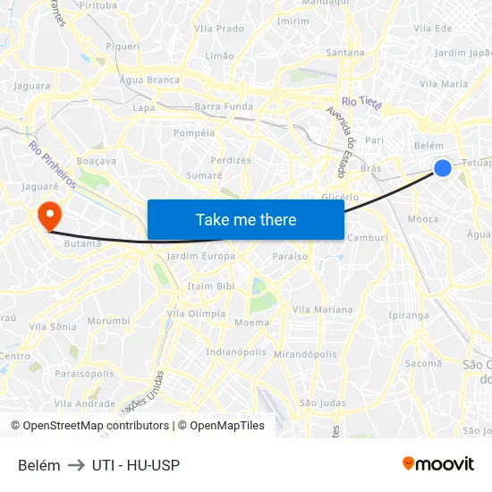 Belém to UTI - HU-USP map