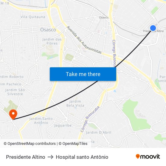 Presidente Altino to Hospital santo Antônio map