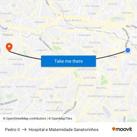 Pedro II to Hospital e Maternidade Sanatorinhos map