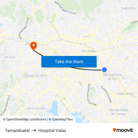 Tamanduateí to Hospital Vidas map