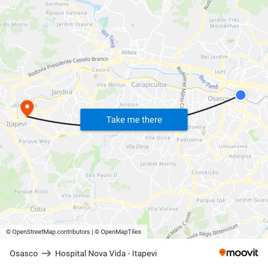 Osasco to Hospital Nova Vida - Itapevi map