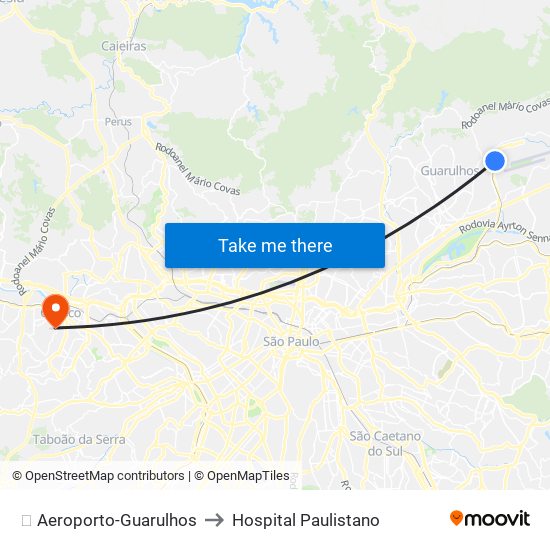 ✈️ Aeroporto-Guarulhos to Hospital Paulistano map