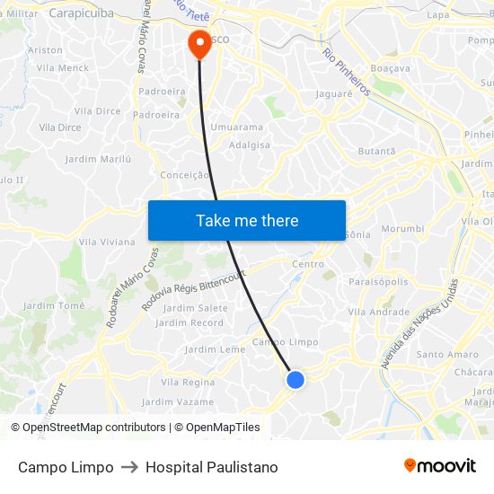 Campo Limpo to Hospital Paulistano map