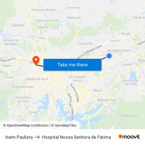 Itaim Paulista to Hospital Nossa Senhora de Fátima map