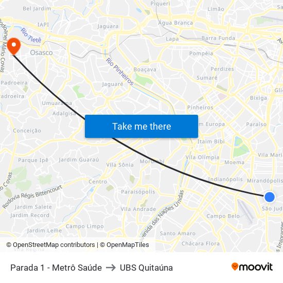 Parada 1 - Metrô Saúde to UBS Quitaúna map