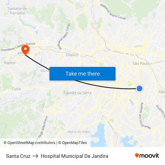 Santa Cruz to Hospital Municipal De Jandira map