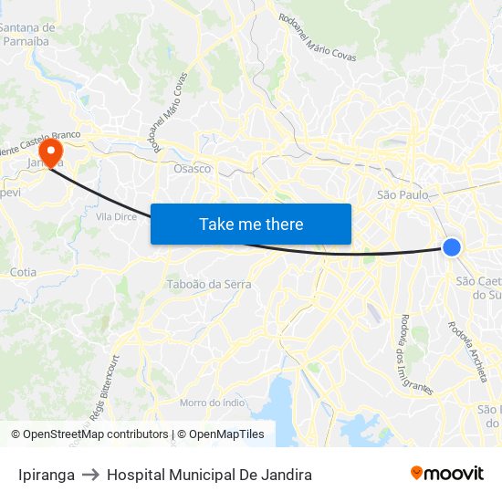 Ipiranga to Hospital Municipal De Jandira map