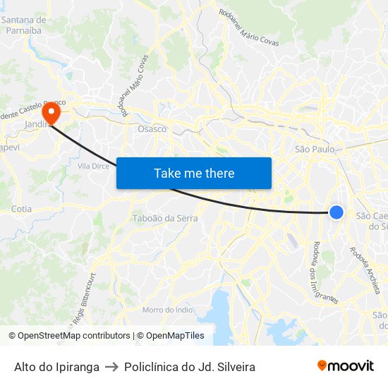 Alto do Ipiranga to Policlínica do Jd. Silveira map