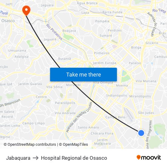 Jabaquara to Hospital Regional de Osasco map