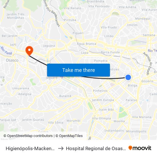 Higienópolis-Mackenzie to Hospital Regional de Osasco map