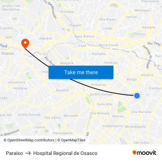 Paraíso to Hospital Regional de Osasco map