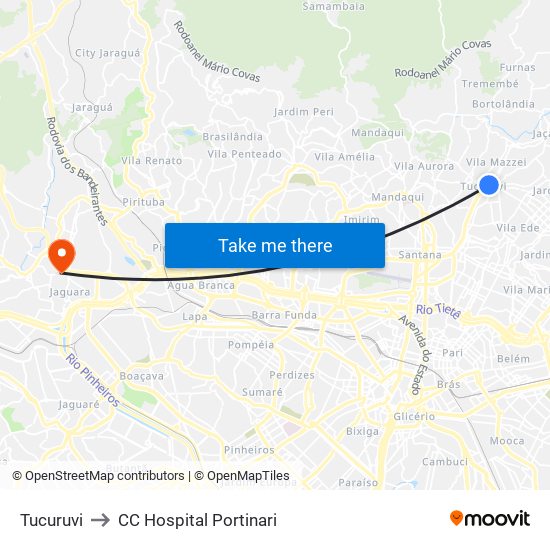 Tucuruvi to CC Hospital Portinari map