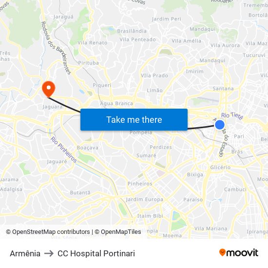 Armênia to CC Hospital Portinari map