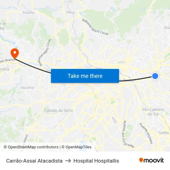 Carrão-Assaí Atacadista to Hospital Hospitallis map