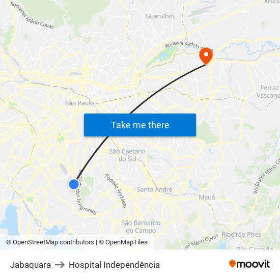 Jabaquara to Hospital Independência map