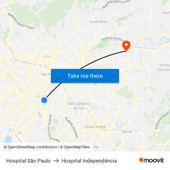 Hospital São Paulo to Hospital Independência map