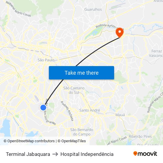 Terminal Jabaquara to Hospital Independência map