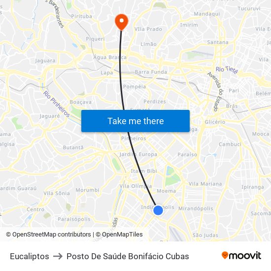 Eucaliptos to Posto De Saúde Bonifácio Cubas map