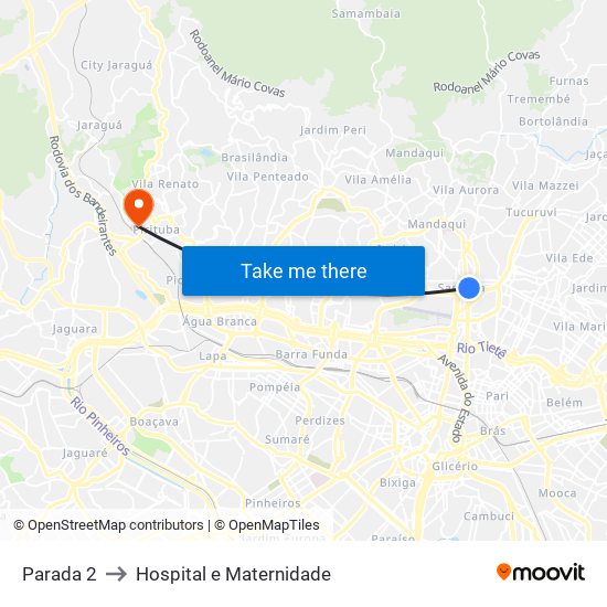 Parada 2 to Hospital e Maternidade map