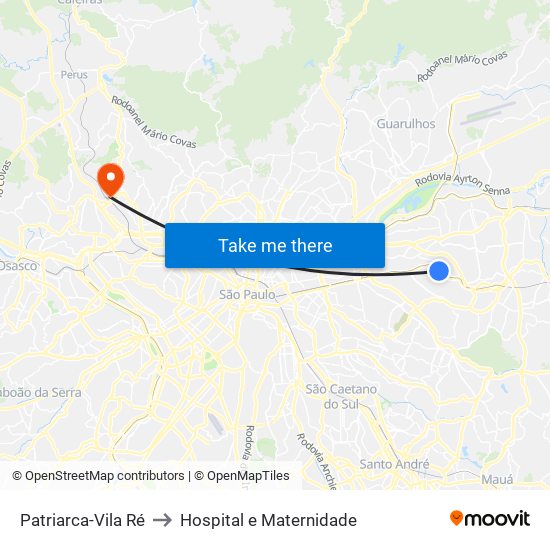 Patriarca-Vila Ré to Hospital e Maternidade map