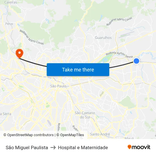São Miguel Paulista to Hospital e Maternidade map