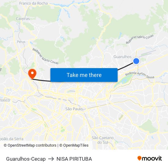 Guarulhos-Cecap to NISA PIRITUBA map