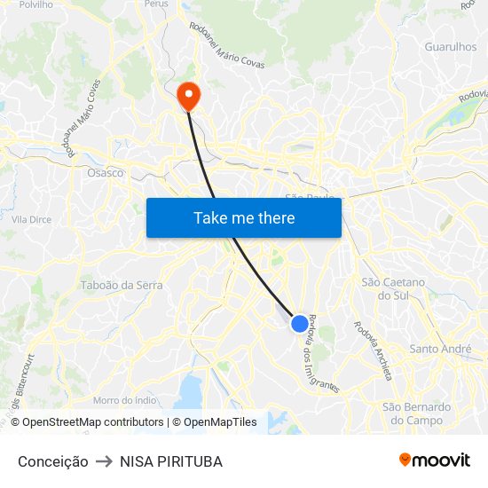 Conceição to NISA PIRITUBA map