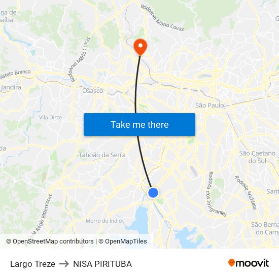 Largo Treze to NISA PIRITUBA map