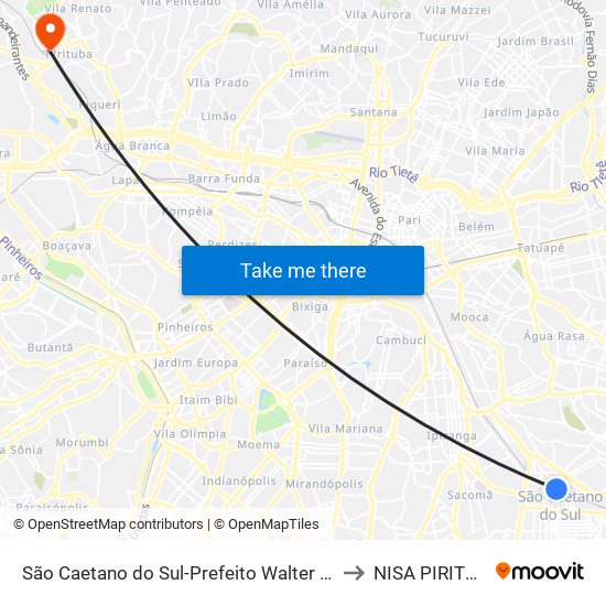 São Caetano do Sul-Prefeito Walter Braido to NISA PIRITUBA map